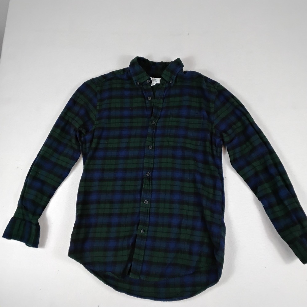 Croft & Barrow Mens Small Flannel Shirt Black Watch Plaid Green Blue Button Down